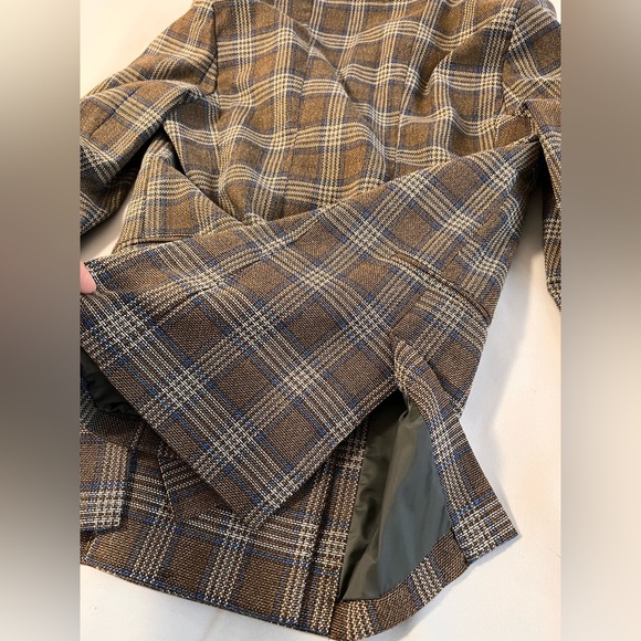 Urban‎ Outfitters Sz Large  Linen Beige /Brown Plaid Blazer - Picture 8 of 10